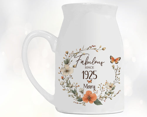 100th Birthday Gift for Women - Fabulous Since 1925 Small Personalised Flower Pot Vase 100 Gift for Her Ladies Floral Design Nan Gran BNL100