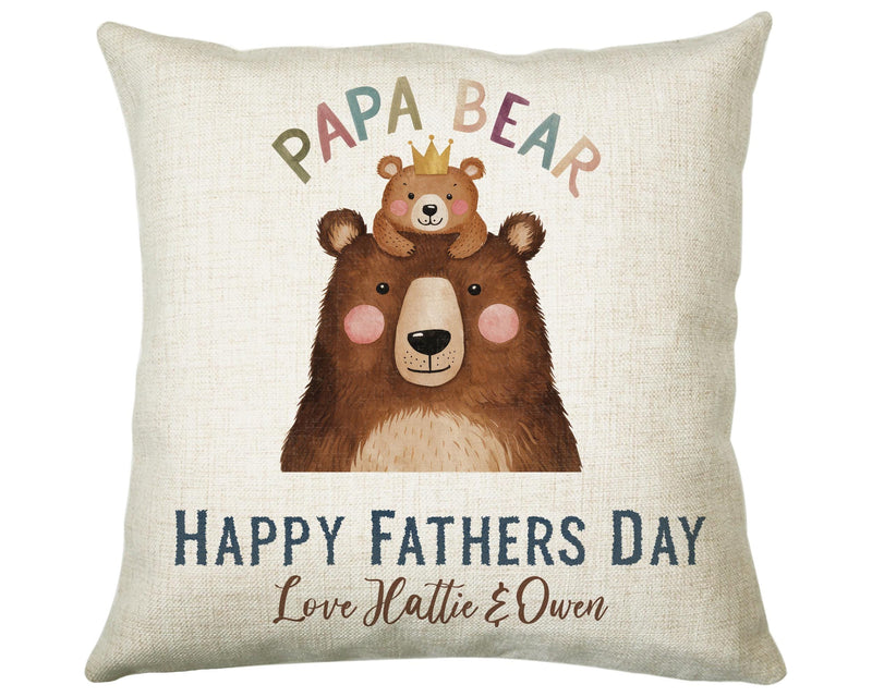 Fathers Day Gift from Son Daughter - Personalised Papa Bear Design Scatter Cushion Matching Daddy Mug Coaster Gift Bundle Gift for Dad FD011