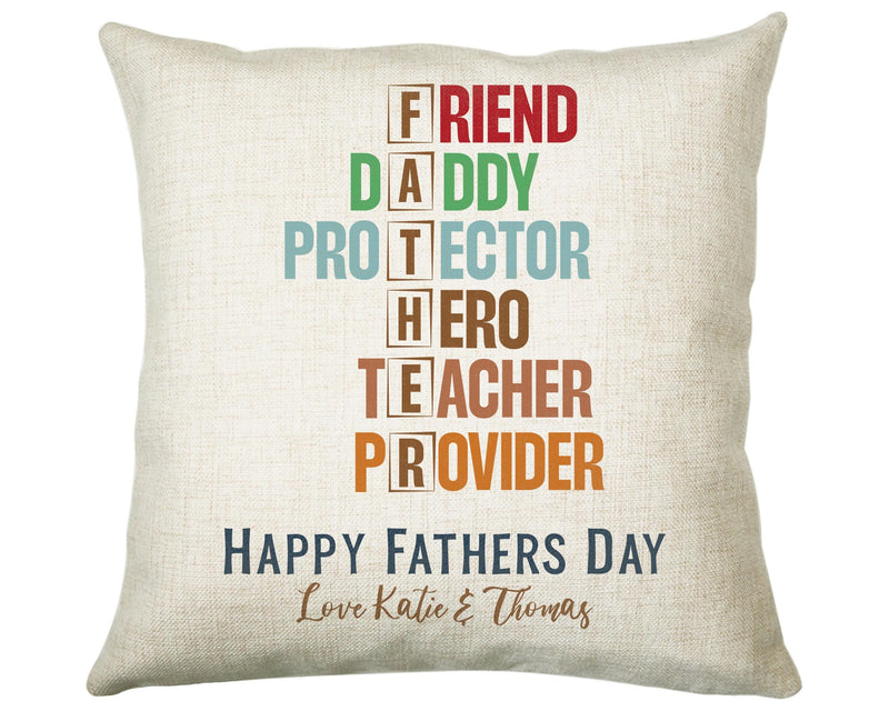 Fathers Day Gift from Son Daughter - Personalised Father Tile Design Scatter Cushion Matching Daddy Mug Coaster Gift Bundle for Dad FD013