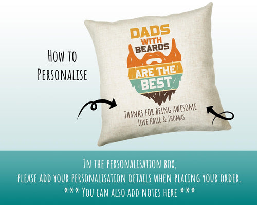 Fathers Day Golf Gift from Son Daughter - Personalised Dads With Beards Design Scatter Cushion Matching Daddy Mug Coaster Gift for Dad FD018