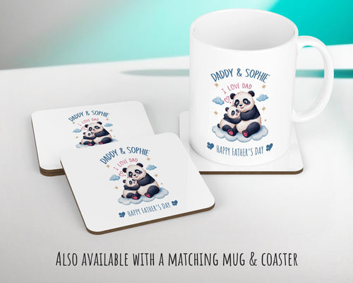 Fathers Day Gift from Son Daughter - Personalised Panda Design Scatter Cushion Matching Daddy Mug Coaster Gift Bundle Gifts for Dad FD009