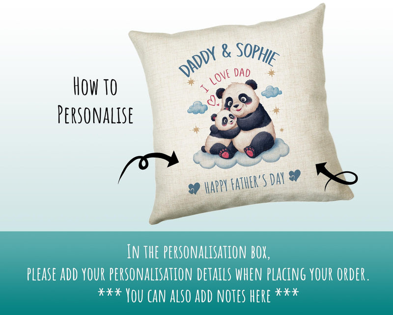 Fathers Day Gift from Son Daughter - Personalised Panda Design Scatter Cushion Matching Daddy Mug Coaster Gift Bundle Gifts for Dad FD009