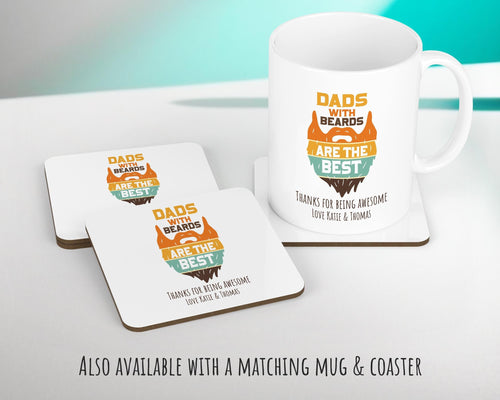 Fathers Day Golf Gift from Son Daughter - Personalised Dads With Beards Design Scatter Cushion Matching Daddy Mug Coaster Gift for Dad FD018