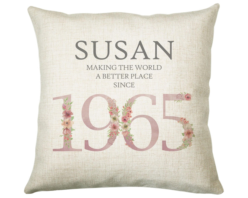 60th Birthday Gift for Women - Personalised 1965 Birthday Cushion Age 60 Gift for Her - Ladies Floral Age Design Mum Nan Gran Sixty BNM60C