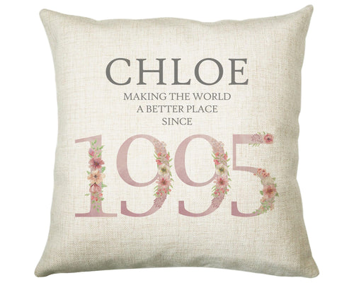 30th Birthday Gift for Her Personalised 1995 Birthday Cushion Age 30 Gift for Women - Ladies Floral Design Mum Daughter Sister Thirty BNM30C
