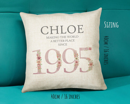 30th Birthday Gift for Her Personalised 1995 Birthday Cushion Age 30 Gift for Women - Ladies Floral Design Mum Daughter Sister Thirty BNM30C