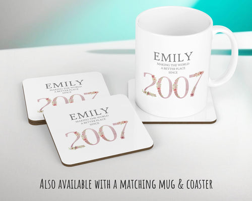 18th Birthday Gift for Women - Personalised 2007 Birthday Cushion Age 18 Gift for Her Ladies Floral Design Daughter Sister Eighteen BNM18C