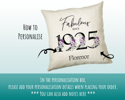 100th Birthday Gift for Women - Personalised 1925 Birthday Cushion Age 100 Gift for Her - Ladies Floral Design Mum Nan Gran Hundred BNP100C