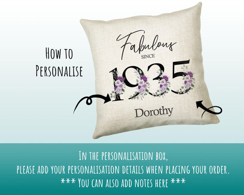 90th Birthday Gift for Women - Personalised 1935 Birthday Cushion Age 90 Gift for Her - Ladies Floral Age Design Mum Nan Gran Ninety BNP90C