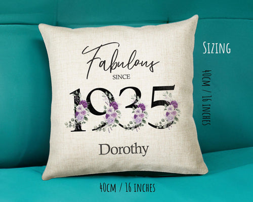 90th Birthday Gift for Women - Personalised 1935 Birthday Cushion Age 90 Gift for Her - Ladies Floral Age Design Mum Nan Gran Ninety BNP90C