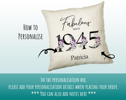 80th Birthday Gift for Women - Personalised 1945 Birthday Cushion Age 80 Gift for Her - Ladies Floral Age Design Mum Nan Gran Eighty BNP80C