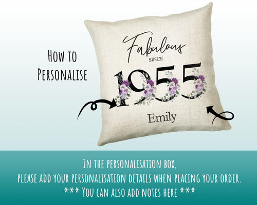 70th Birthday Gift for Women - Personalised 1955 Birthday Cushion Age 70 Gift for Her - Ladies Floral Design Mum Nan Gran Seventy BNP70C