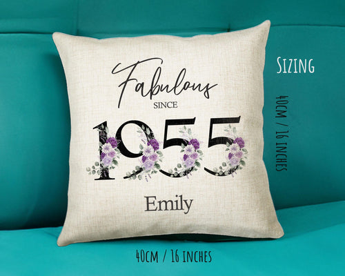70th Birthday Gift for Women - Personalised 1955 Birthday Cushion Age 70 Gift for Her - Ladies Floral Design Mum Nan Gran Seventy BNP70C