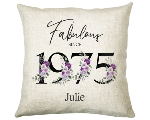 50th Birthday Gift for Women - Personalised 1975 Birthday Cushion Age 50 Gift for Her - Ladies Floral Design Mum Nan Sister Fifty BNP50C