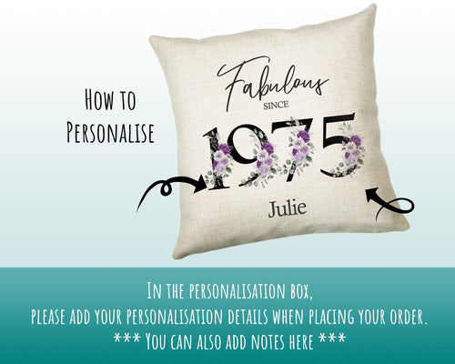 50th Birthday Gift for Women - Personalised 1975 Birthday Cushion Age 50 Gift for Her - Ladies Floral Design Mum Nan Sister Fifty BNP50C