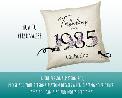 40th Birthday Gift for Women - Personalised 1985 Birthday Cushion Age 40 Gift for Her Ladies Floral Design Mum Daughter Sister Forty BNP40C