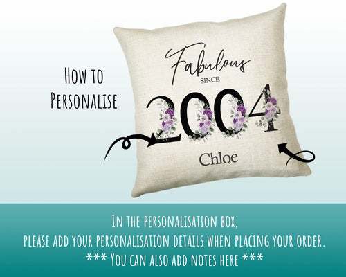 21st Birthday Gift for Women - Personalised 2004 Birthday Cushion Age 21 Gift for Her Lady Floral Design Daughter Sister Twenty One BNP21C