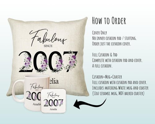 18th Birthday Gift for Women - Personalised 2007 Birthday Cushion Age 18 Gift for Her Ladies Floral Design Daughter Sister Eighteen BNP18C