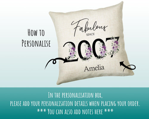 18th Birthday Gift for Women - Personalised 2007 Birthday Cushion Age 18 Gift for Her Ladies Floral Design Daughter Sister Eighteen BNP18C