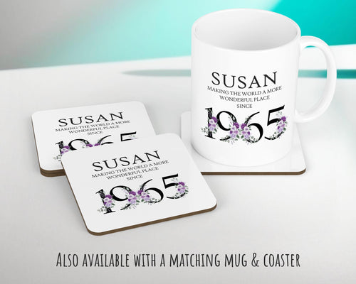 60th Birthday Gift for Women - Personalised 1965 Birthday Cushion Age 60 Gift for Her - Ladies Floral Age Design Mum Nan Gran Sixty BNQ60C