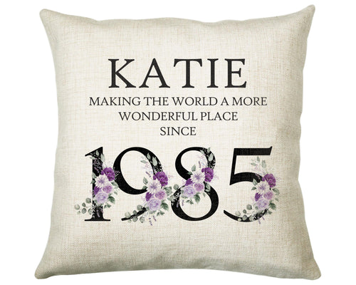 40th Birthday Gift for Women - Personalised 1985 Birthday Cushion Age 40 Gift for Her Ladies Floral Design Mum Daughter Sister Forty BNQ40C