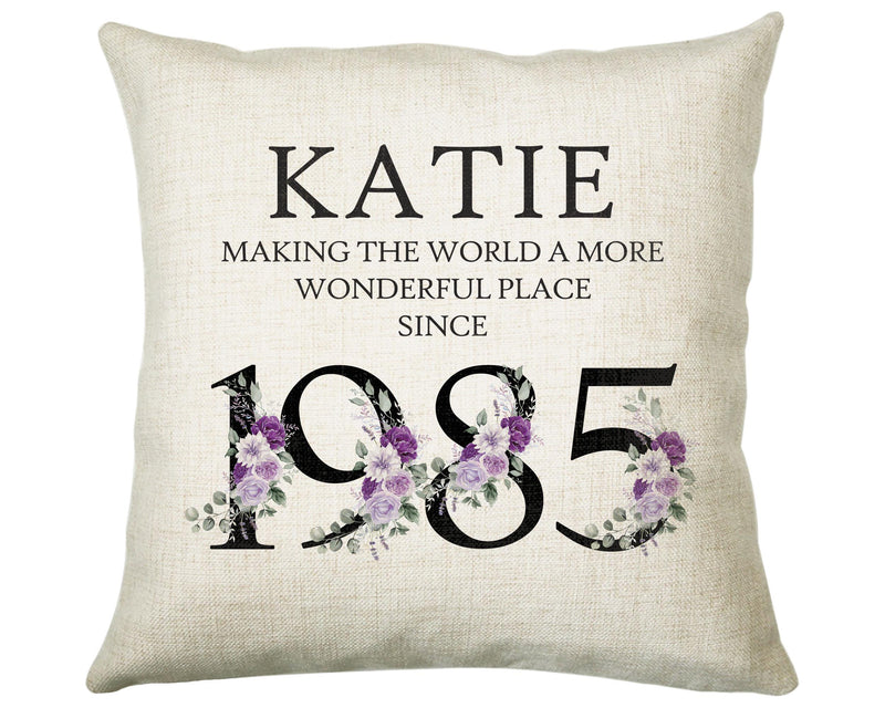 40th Birthday Gift for Women - Personalised 1985 Birthday Cushion Age 40 Gift for Her Ladies Floral Design Mum Daughter Sister Forty BNQ40C