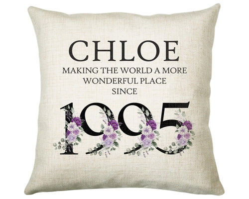 30th Birthday Gift for Her Personalised 1995 Birthday Cushion Age 30 Gift for Women - Ladies Floral Design Mum Daughter Sister Thirty BNQ30C