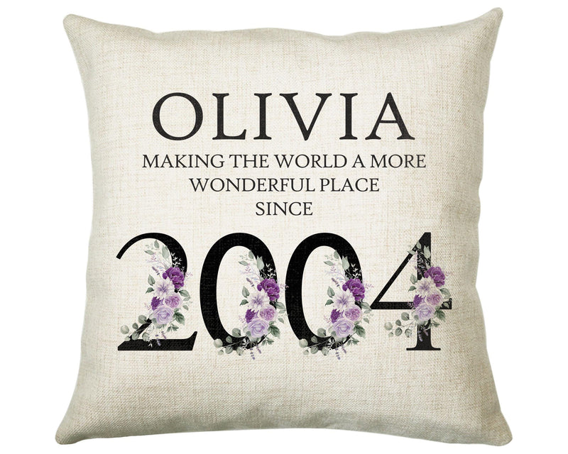 21st Birthday Gift for Women - Personalised 2004 Birthday Cushion Age 21 Gift for Her Lady Floral Design Daughter Sister Twenty One BNQ21C