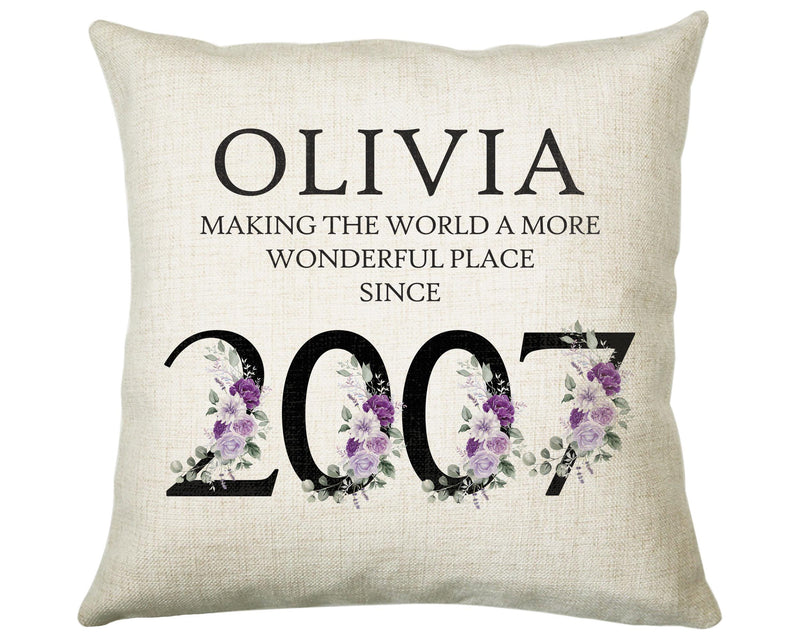 18th Birthday Gift for Women - Personalised 2007 Birthday Cushion Age 18 Gift for Her Ladies Floral Design Daughter Sister Eighteen BNQ18C