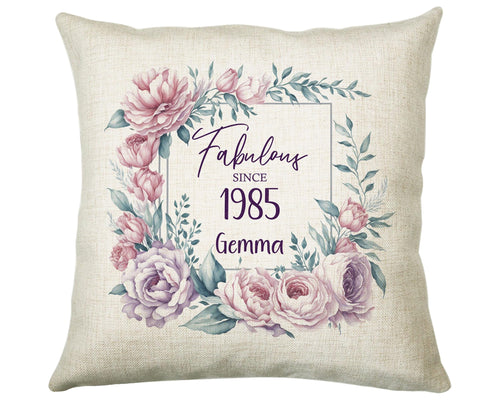 40th Birthday Gift for Women - Personalised 1985 Birthday Cushion Age 40 Gift for Her Ladies Floral Design Mum Daughter Sister Forty BNR40C