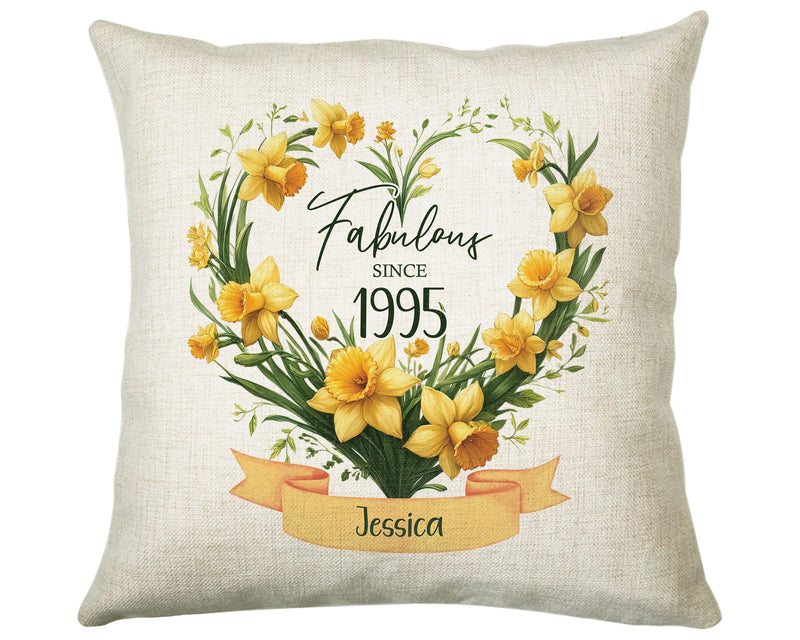 30th Birthday Gift for Her Personalised 1995 Birthday Cushion Age 30 Gift for Women Floral Daffodil Design Mum Daughter Sister Thirty BNS30C