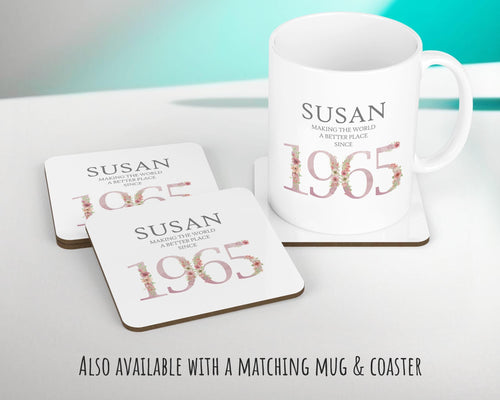60th Birthday Gift for Women - Personalised 1965 Birthday Cushion Age 60 Gift for Her - Ladies Floral Age Design Mum Nan Gran Sixty BNM60C