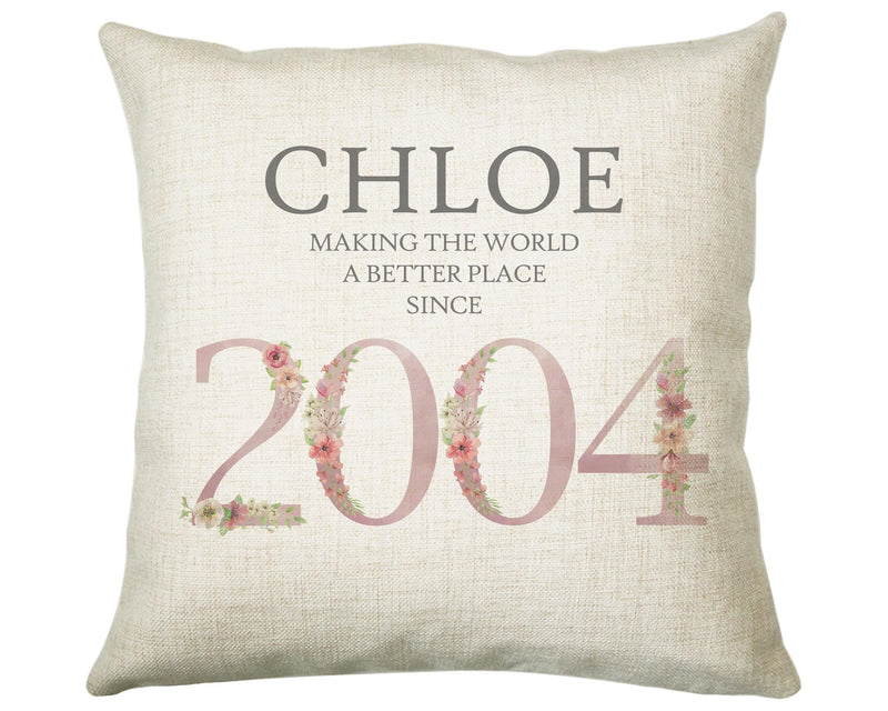 21st Birthday Gift for Women - Personalised 2004 Birthday Cushion Age 21 Gift for Her Lady Floral Design Daughter Sister Twenty One BNM21C