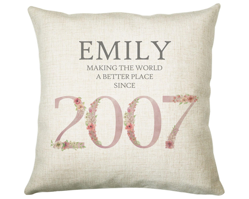 18th Birthday Gift for Women - Personalised 2007 Birthday Cushion Age 18 Gift for Her Ladies Floral Design Daughter Sister Eighteen BNM18C