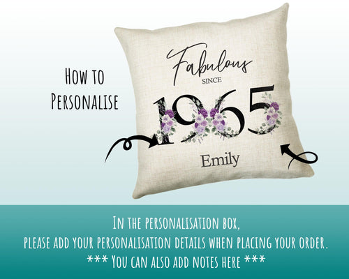60th Birthday Gift for Women - Personalised 1965 Birthday Cushion Age 60 Gift for Her - Ladies Floral Age Design Mum Nan Gran Sixty BNP60C