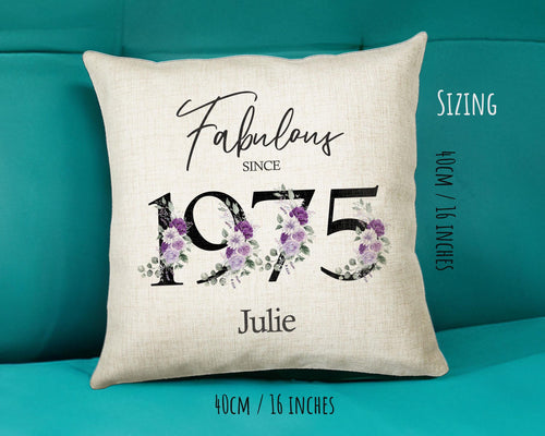 50th Birthday Gift for Women - Personalised 1975 Birthday Cushion Age 50 Gift for Her - Ladies Floral Design Mum Nan Sister Fifty BNP50C
