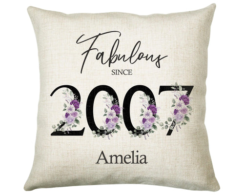 18th Birthday Gift for Women - Personalised 2007 Birthday Cushion Age 18 Gift for Her Ladies Floral Design Daughter Sister Eighteen BNP18C