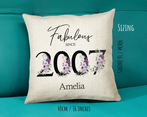 18th Birthday Gift for Women - Personalised 2007 Birthday Cushion Age 18 Gift for Her Ladies Floral Design Daughter Sister Eighteen BNP18C