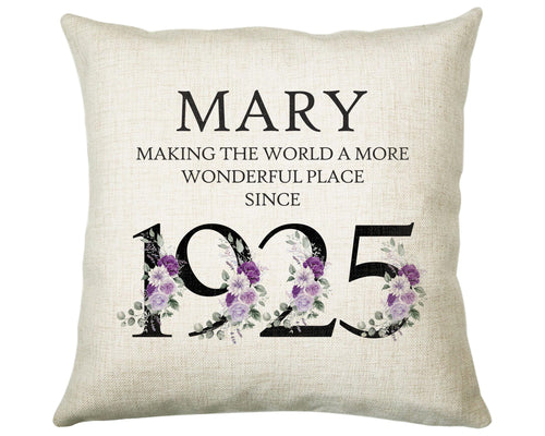 100th Birthday Gift for Women - Personalised 1925 Birthday Cushion Age 100 Gift for Her - Ladies Floral Design Mum Nan Gran Hundred BNQ100C