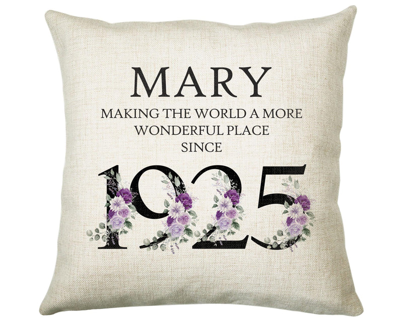 100th Birthday Gift for Women - Personalised 1925 Birthday Cushion Age 100 Gift for Her - Ladies Floral Design Mum Nan Gran Hundred BNQ100C
