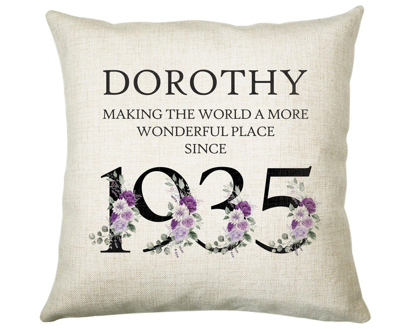 90th Birthday Gift for Women - Personalised 1935 Birthday Cushion Age 90 Gift for Her - Ladies Floral Age Design Mum Nan Gran Ninety BNQ90C