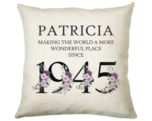 80th Birthday Gift for Women - Personalised 1945 Birthday Cushion Age 80 Gift for Her - Ladies Floral Age Design Mum Nan Gran Eighty BNQ80C