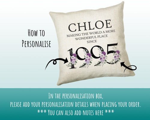 30th Birthday Gift for Her Personalised 1995 Birthday Cushion Age 30 Gift for Women - Ladies Floral Design Mum Daughter Sister Thirty BNQ30C