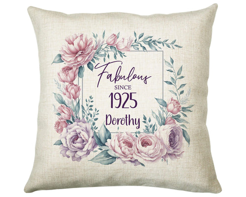 100th Birthday Gift for Women - Personalised 1925 Birthday Cushion Age 100 Gift for Her - Ladies Floral Design Mum Nan Gran Hundred BNR100C