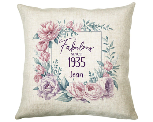 90th Birthday Gift for Women - Personalised 1935 Birthday Cushion Age 90 Gift for Her - Ladies Floral Age Design Mum Nan Gran Ninety BNR90C