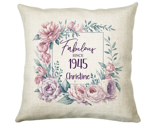 80th Birthday Gift for Women - Personalised 1945 Birthday Cushion Age 80 Gift for Her - Ladies Floral Age Design Mum Nan Gran Eighty BNR80C