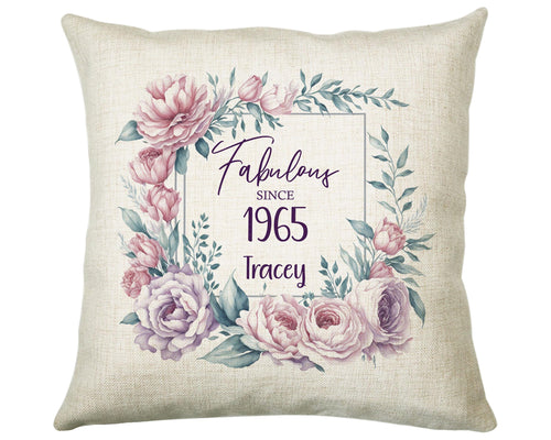 60th Birthday Gift for Women - Personalised 1965 Birthday Cushion Age 60 Gift for Her - Ladies Floral Age Design Mum Nan Gran Sixty BNR60C