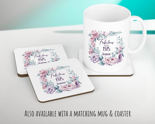50th Birthday Gift for Women - Personalised 1975 Birthday Cushion Age 50 Gift for Her - Ladies Floral Design Mum Nan Sister Fifty BNR50C
