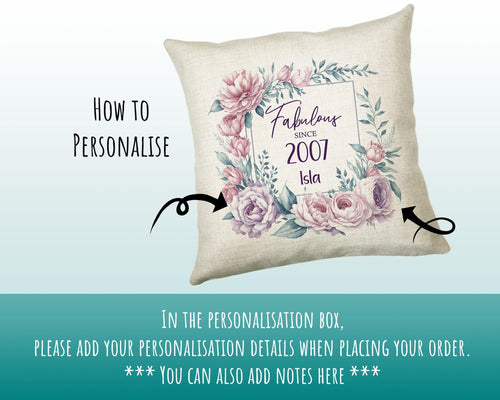 18th Birthday Gift for Women - Personalised 2007 Birthday Cushion Age 18 Gift for Her Ladies Floral Design Daughter Sister Eighteen BNR18C