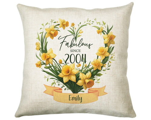 21st Birthday Gift for Women Personalised 2004 Birthday Cushion Age 21 Gift for Her Floral Daffodil Design Daughter Sister Twenty One BNS21C